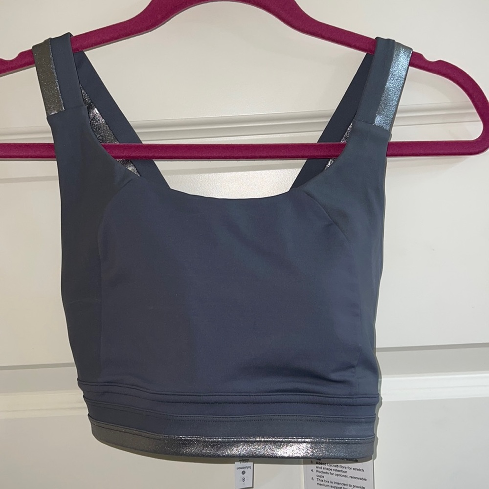 NWT Lululemon Gray Silver Power Position Bra- Size 8